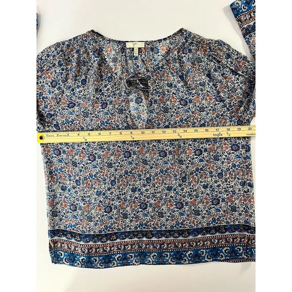 Joie 100% Silk Blue Pink Floral Printed Plunge Neck Boho Tunic Top Size M - Picture 6 of 10